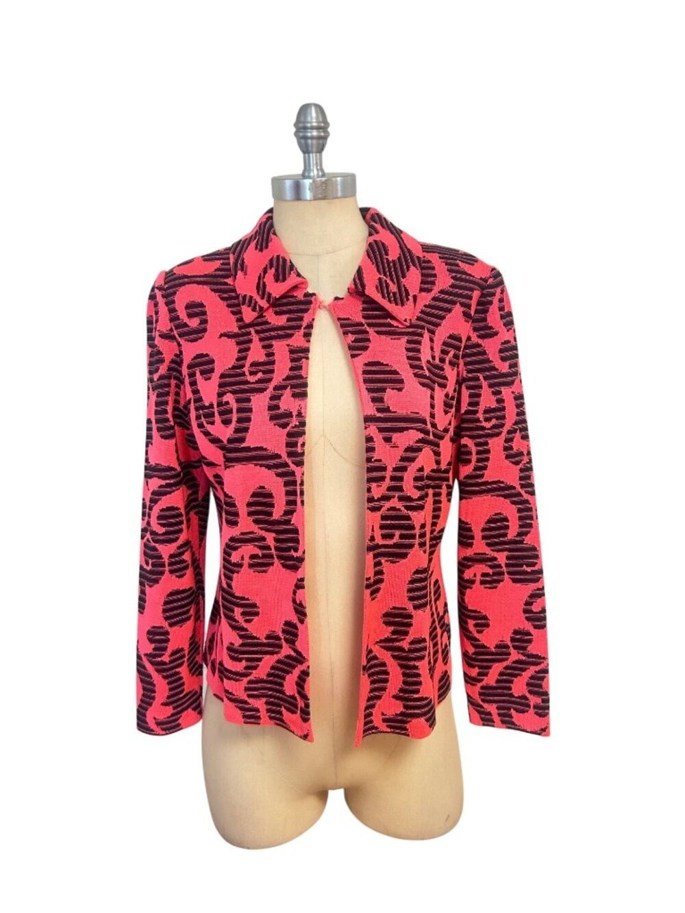 Ming Wang Coral & Black Knit Jacket Cardigan Petite Medium PM